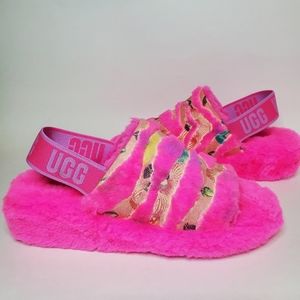 UGG Fluff Yeah Tiger Flower Womens Fluffy Slippers Pink UGGS 1127055 NEW